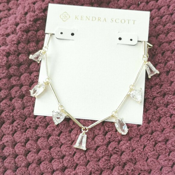 Kendra Scott Gold White Crystal Blair Jewel Strand Necklace NEW - Picture 1 of 3